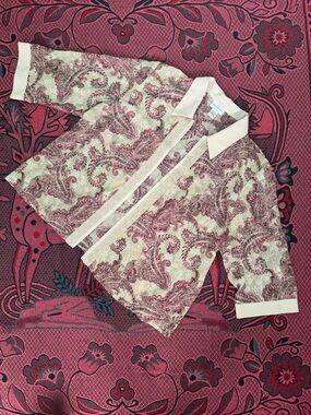 Women's Paisley Pajama Top - Cream & Burgundy
